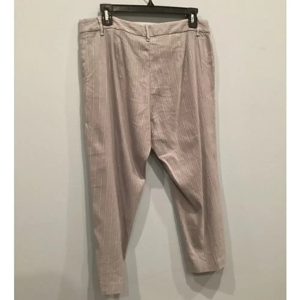 J. Jill Womens Linen stretch Pants Size 12P 12‎ P Gray Pinstripe Cropped Coastal